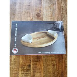Chefs Counter Bamboo Football Serving Tray with 2 Ceramic Dip Inserts